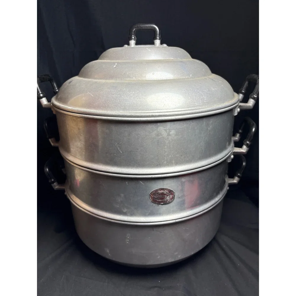 Chue Chin Hua Crocodile 30cm Aluminum 3 Tier Steamer Pot Set Thailand Vintage